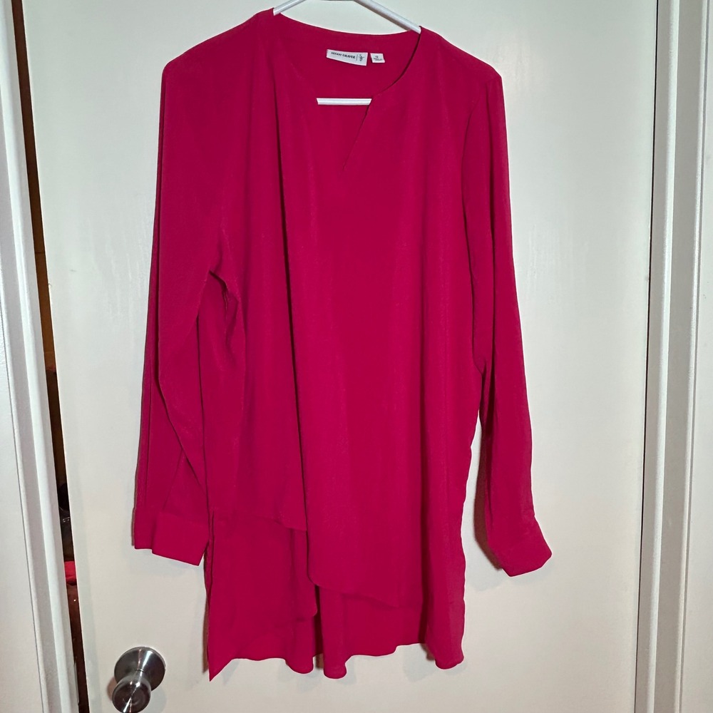 Susan Graver Women's Fuchsia Long Sleeve Asymmetrical Layered Tunic Top Size 12